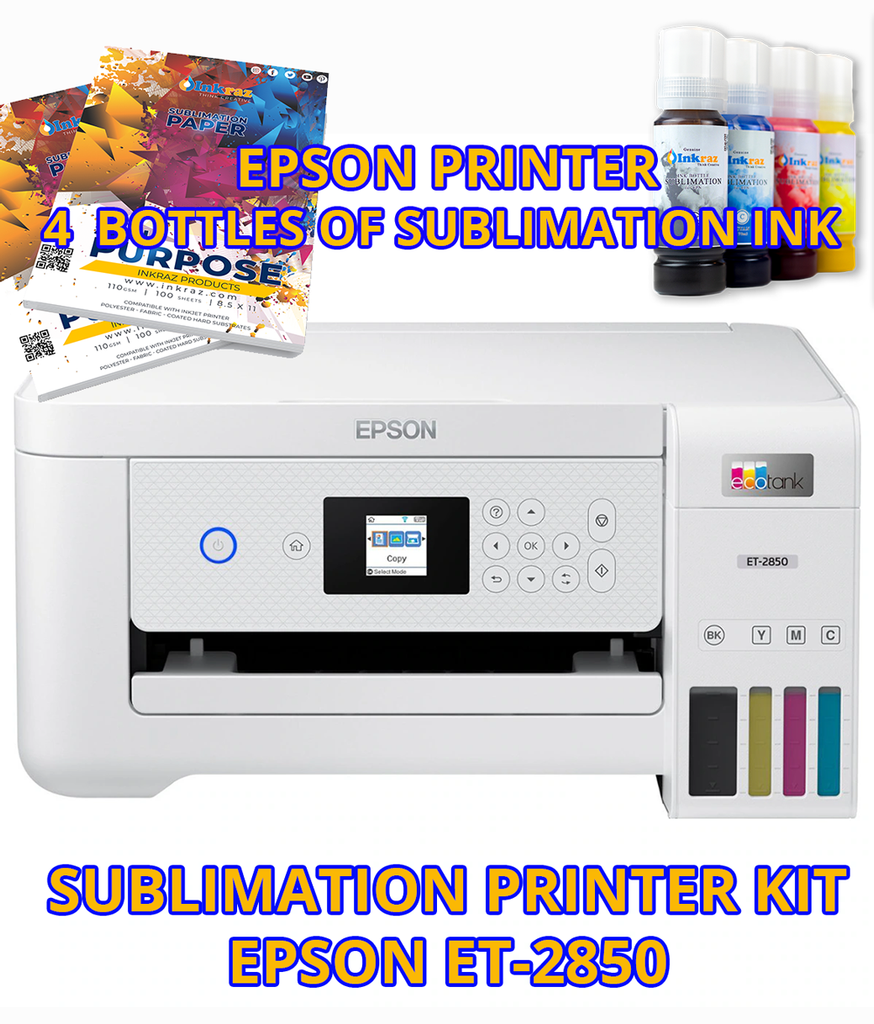 Epson ET-2850 Sublimation Printer Bundle with CISS Kit, Sublimation Ink
